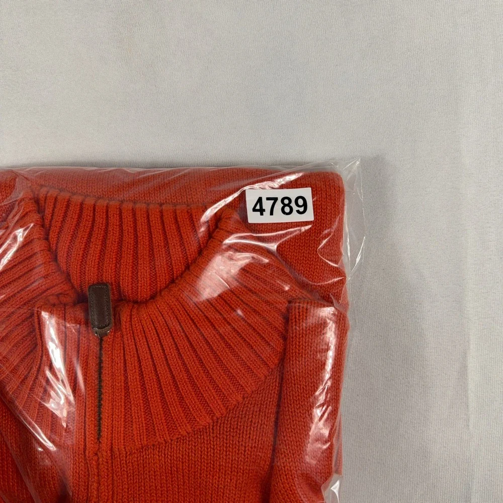 Polo Ralph‎ Lauren Quarter Zip Sweater Orange Cotton Knit Mens Large